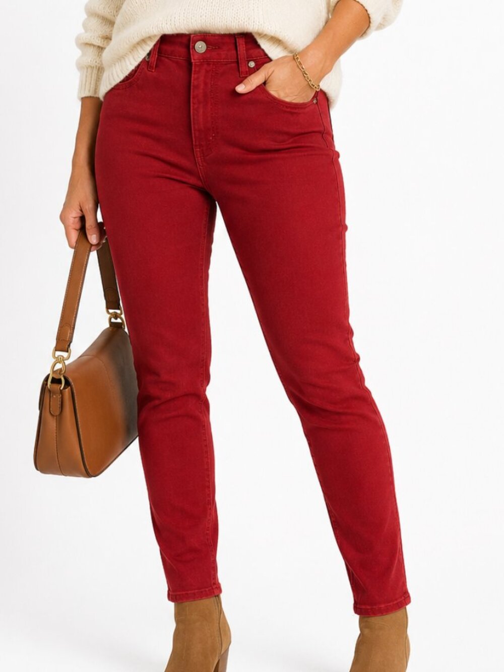 Seven7 High Rise Skinny Jeans Deep Red Size 6 Stretch Denim Pants